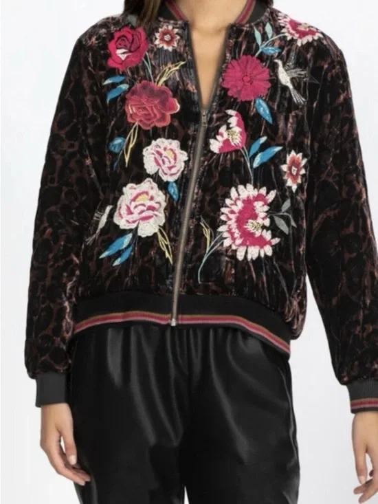 Johnny Was Junia Velvet Quilted Bomber Jacket XL - Picture 1 of 5